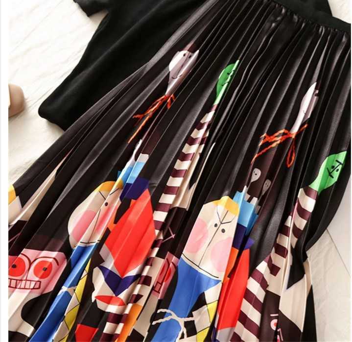 EU Style Woman Printed Midi Skirts Fashion Female Casual Pleated Summer for 210619