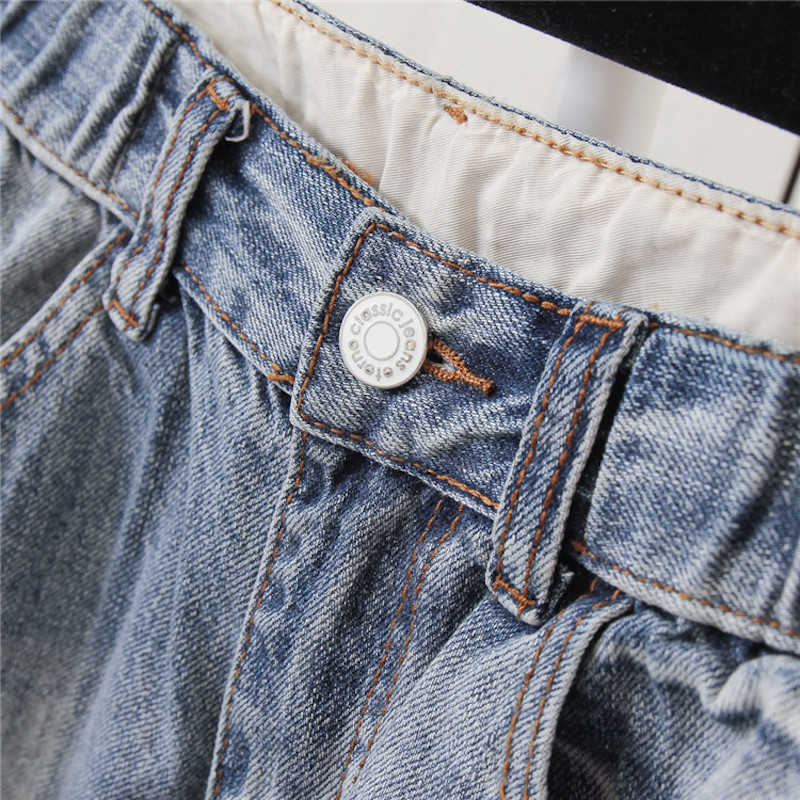 9116 Women Baggy Casual Loose Peach Flower Embroidery Hole Harem Denim Pant Office Lady Vintage Ankle Length Ripped Jeans 210809