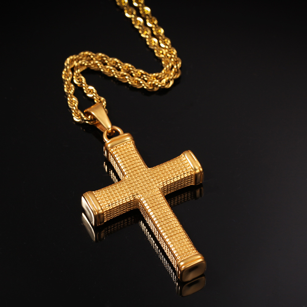 Hip Hop Stainless Steel Pendant Necklace Shining 18K Real Gold Plated Religious Jewelry Party Gift for Men