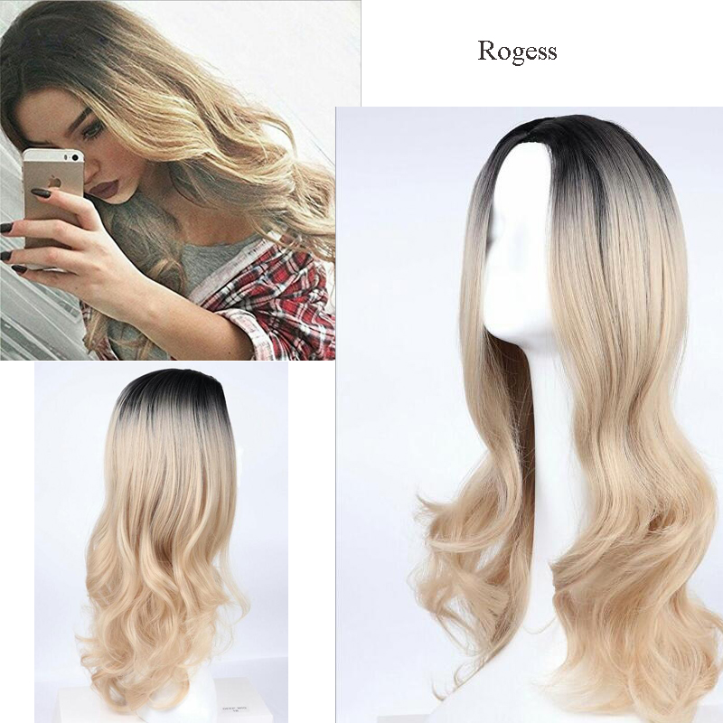 New Fashion Long Blond Wave Dark Root Ombre Synthetic Straight wig women's Hair wigs for life Cosplay