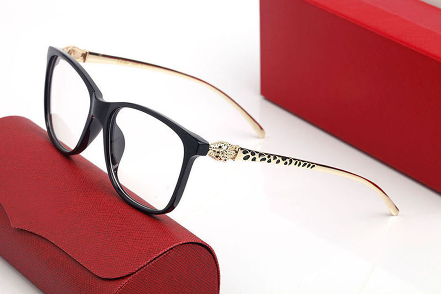 Fashion Panthère Eyeglasses Frames Women Sunglasses Iconic Cheetah Cat Eye Sheet Type Metal Leopard Head Panther Buffalo Horn Glasses Black tortoiseshell With box