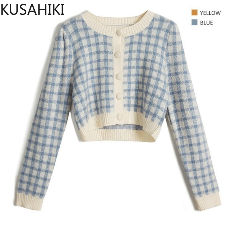 Spring Long Sleeve O-neck Sweet Crop Top Sweater Plaid Knitted Cardigan Korean Short Women Coat 6D016 210603, Yellow
Spring Long Sleeve O-neck Sweet Crop Top Sweater Plaid Knitted Cardigan Korean Short Women Coat 6D016 210603, Yellow