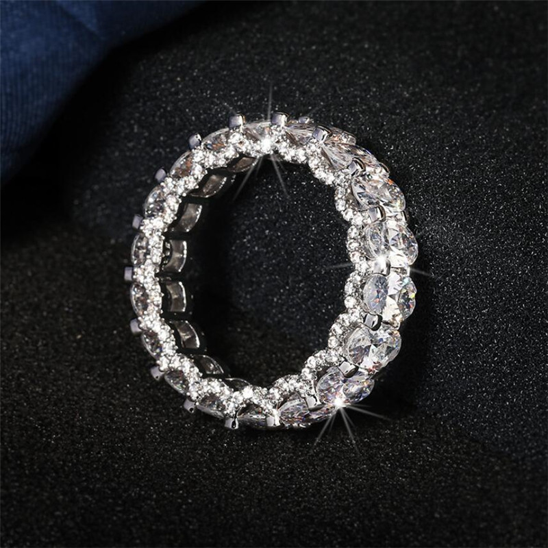 New Fashion Hip Hop Vintage Jewelry 925 Sterling Silver&Gold Fill Oval Cut White Topaz CZ Diamond Women Wedding Ring Gifts for Girl