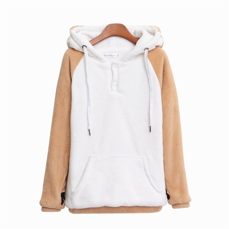 Shiba Inu Doge Kawaii lovely Velvet Long-sleeved Hooded Plush Coat Cartoon Anime Style Warm lady Winter Sweatshirt Christmas 201028