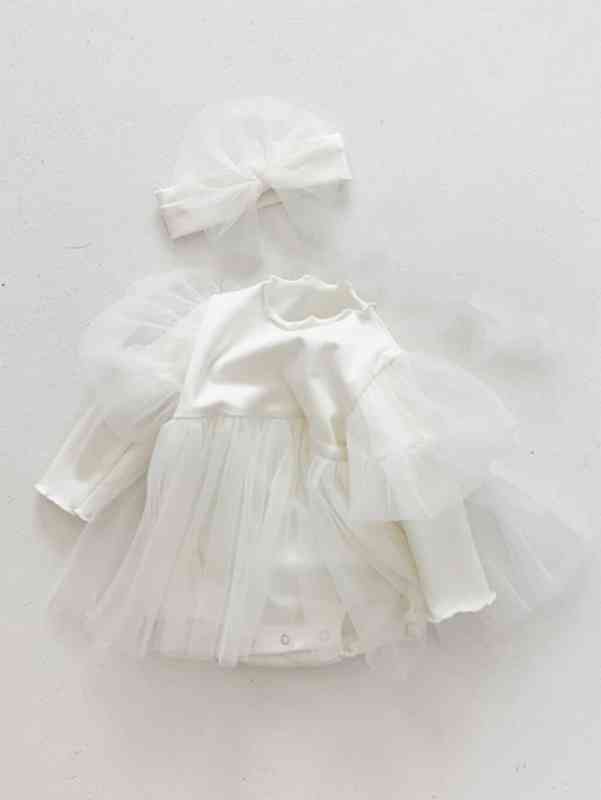 Baby Frill Trim Armhole Sleeve Mesh Bodysuit SHE