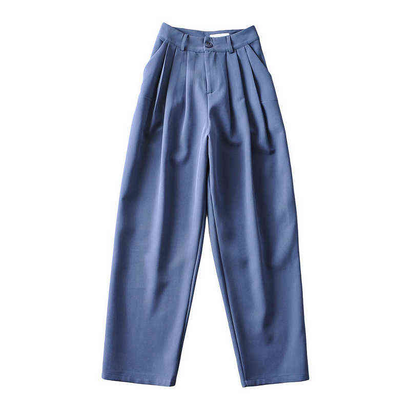 Wixra Women Loose Office Lady Pants Casual Wide-Leg Harem Spring Summer Button Zipper Solid Trousers 211115
