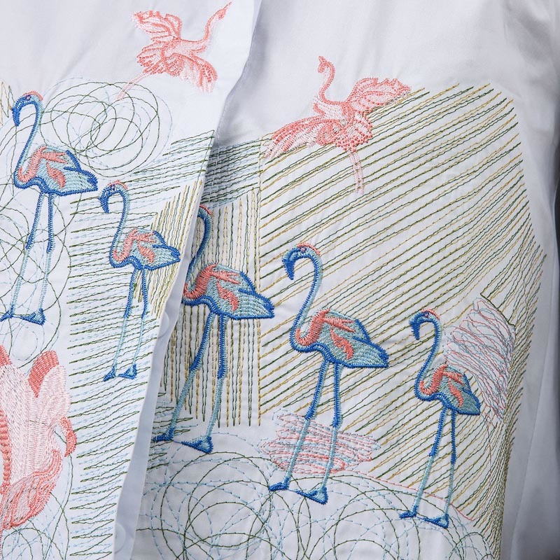 Crane Embroidery Shirt Tops Women Summer Autumn Fashion 3/4 Sleeve Casual Blouses Ladies White Doll Shirts 210225