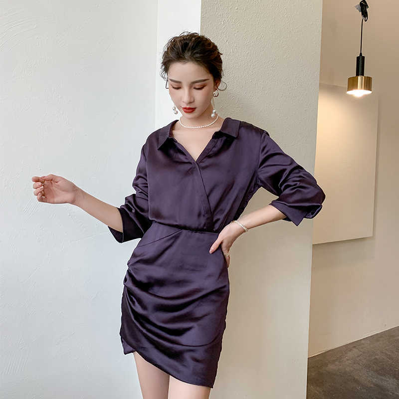 chic Women's dresses elegant purple slim waist dress Spring summer french romantic sexy mini dress 210702