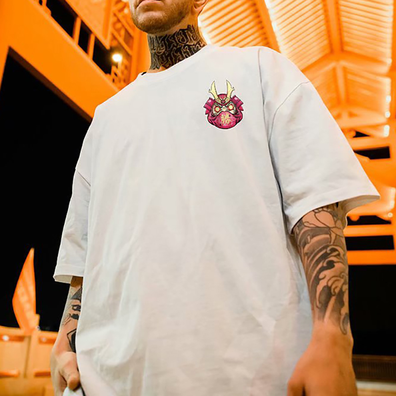 Men's T-Shirts Chinese Style Lucky Printed Short Sleeve Tshirts Summer Hip Hop Casual Cotton Tops Tees Streetwear 210225