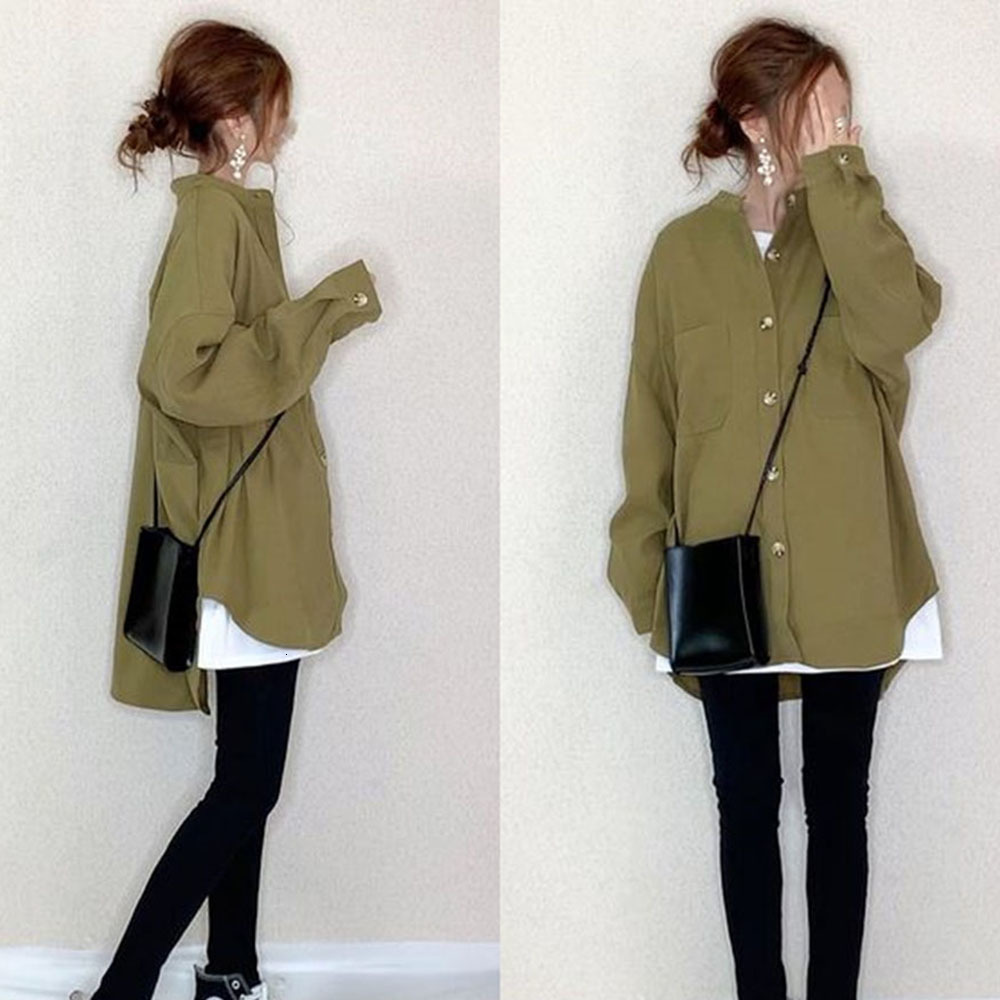 2021 New Woman with Long Sleeve Shirt and a Blouse 1nh6, Green