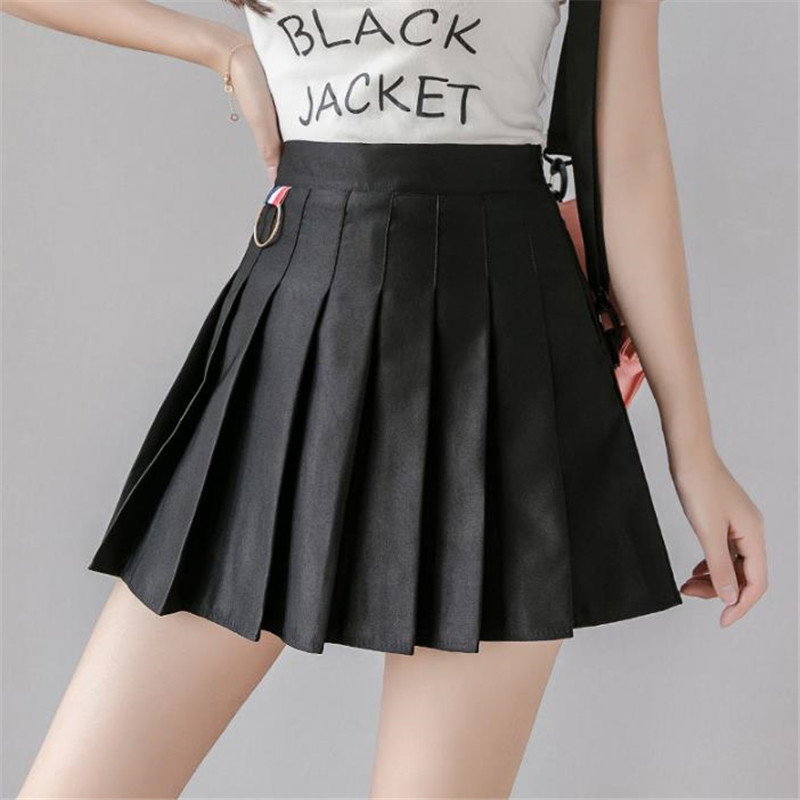 Women Short Pleated Korean Slim Fit High Waist Solid Preppy Style Empire Skirts Girls Fashion Mini A-line Skirt 210309