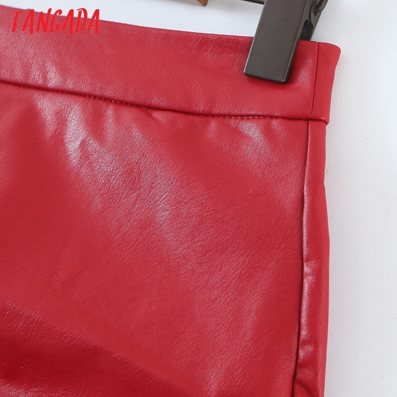 Tangada Autumn Winter Women Red Faux Leather Skirts Faldas Mujer Zipper Female Mini Skirt 8H18 210309