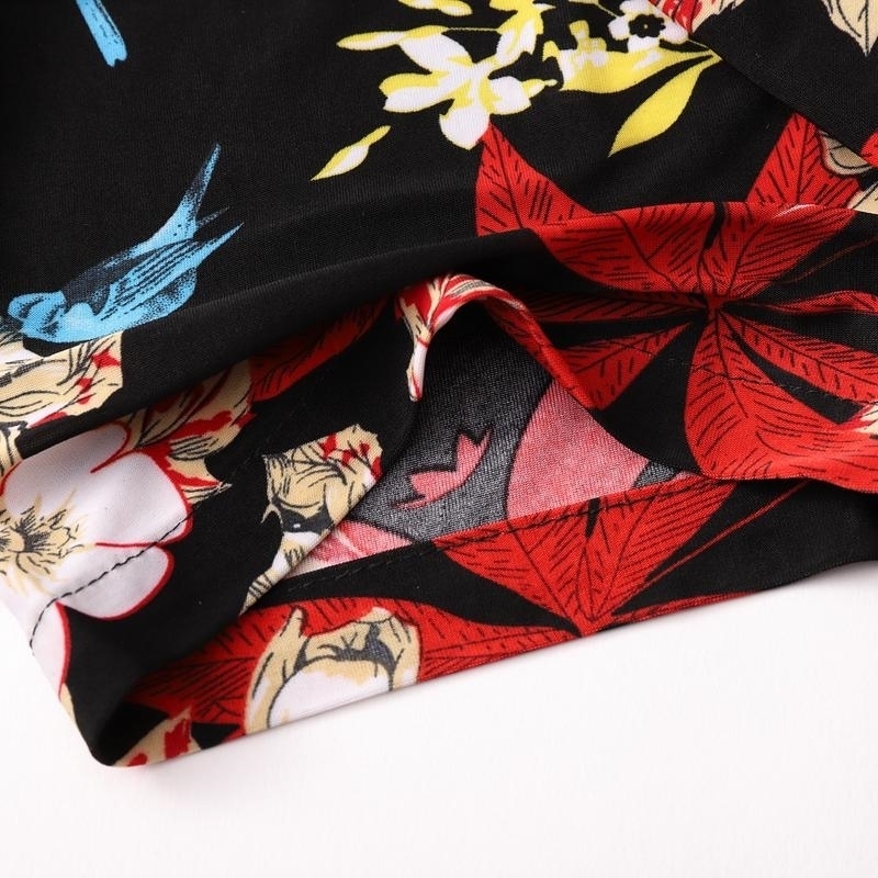 Social Shirt Men Short sleeve Floral Mens Dress Shirts Flowers Hawaiian Style Blouse Menswear Summer Navy Black New