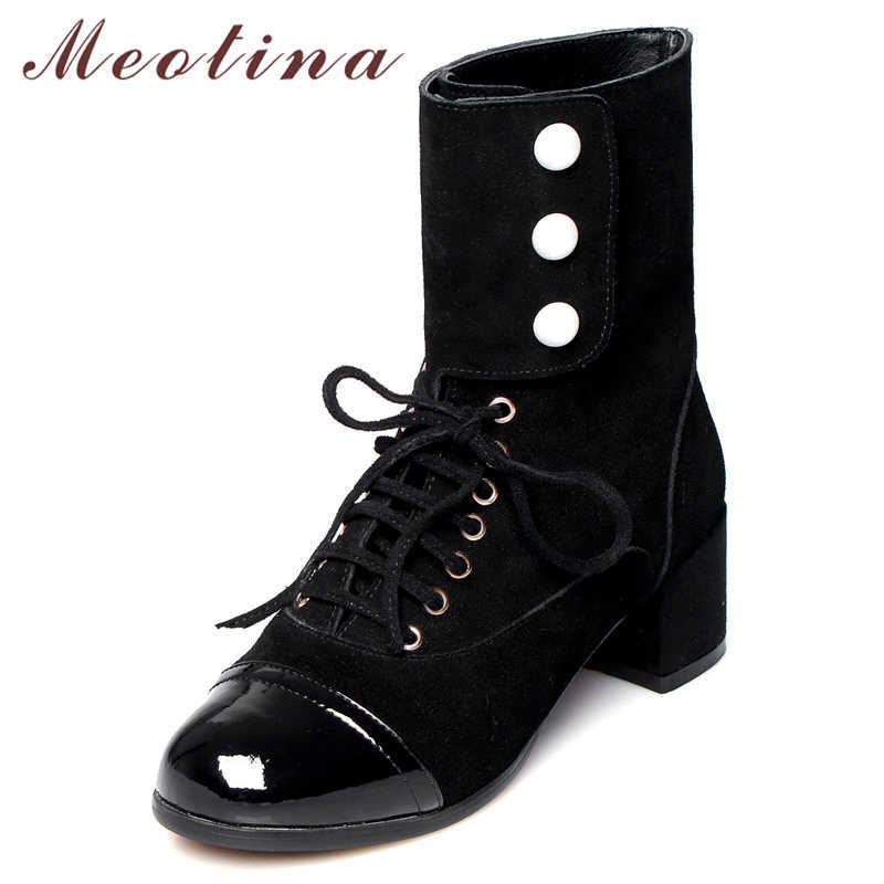 Meotina Women Ankle Boots Autumn Cow Suede Pearl Thick Heels Short Boots Genuine Leather Lace Up Shoes Ladies Winter Size 33-39 210608, Black
Meotina Women Ankle Boots Autumn Cow Suede Pearl Thick Heels Short Boots Genuine Leather Lace Up Shoes Ladies Winter Size 33-39 210608, Black