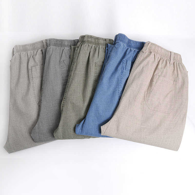 Men's High Waist Trausers Summer Pants Clothing Novelty Linen Loose Cotton Elastic Band Thin Work Vintage Wide Legs 210810