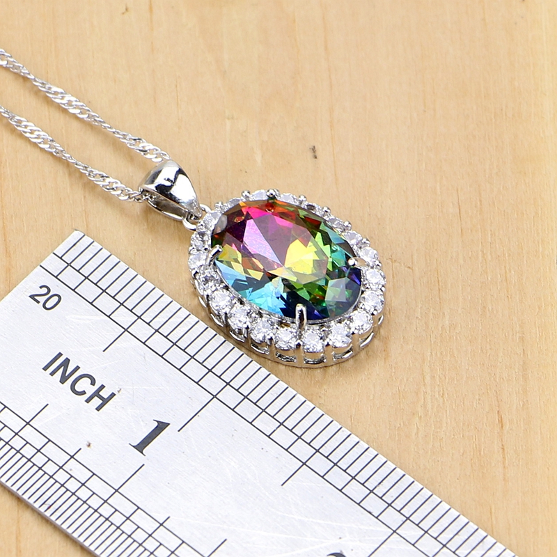 Rainbow Fire Cubic Zirconia Jewelry Sets Women 925 Silver Jewelry