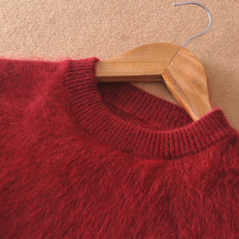 Men Pullovers 100% Mink Cashmere Knitting Sweaters Fashion Winter Thick Warm Pullovers Man Sweater 210818