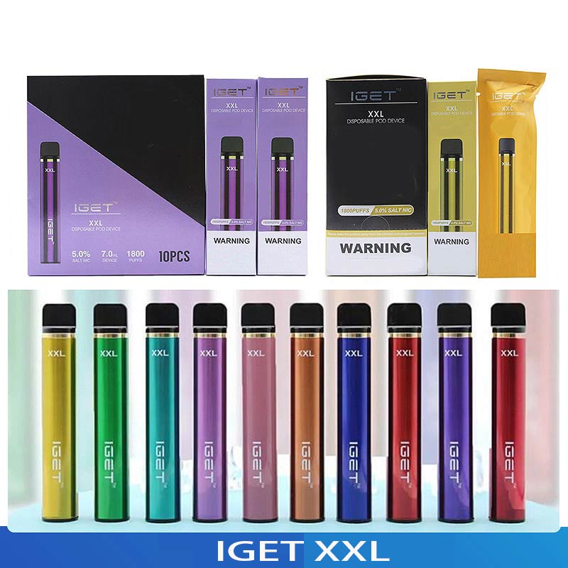 Original Iget XXL Disposable Pod Device Kit E cigarette 1800Puffs 2.4ml Prefilled Cartridge 950mAh Battery Vape Stick Pen VS Shion King Puff Plus Bar Mega Genuine
Original Iget XXL Disposable Pod Device Kit E cigarette 1800Puffs 2.4ml Prefilled Cartridge 950mAh Battery Vape Stick Pen VS Shion King Puff Plus Bar Mega Genuine