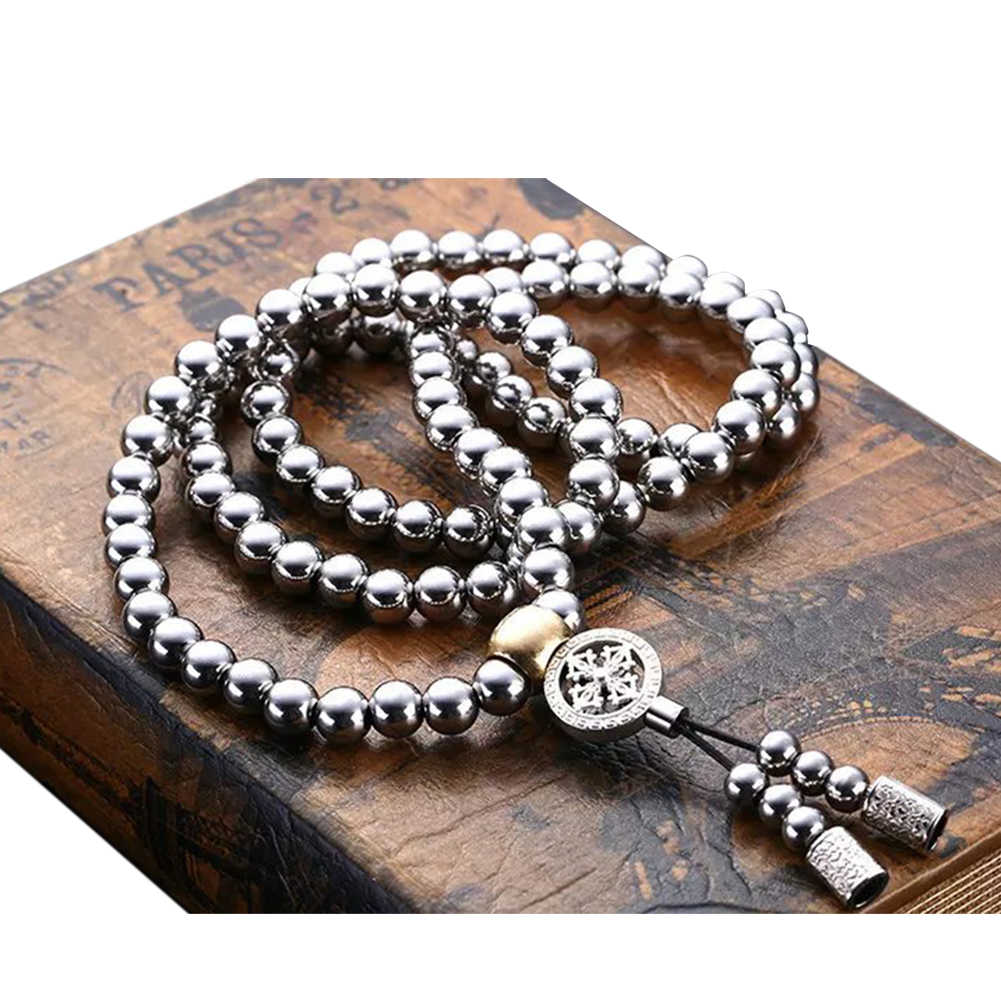 Prayer Casual Gift Outdoor Accessories Bracelet Portable Stainless Steel Buddha Beads Necklace Fashion Self Defense Arts Y2