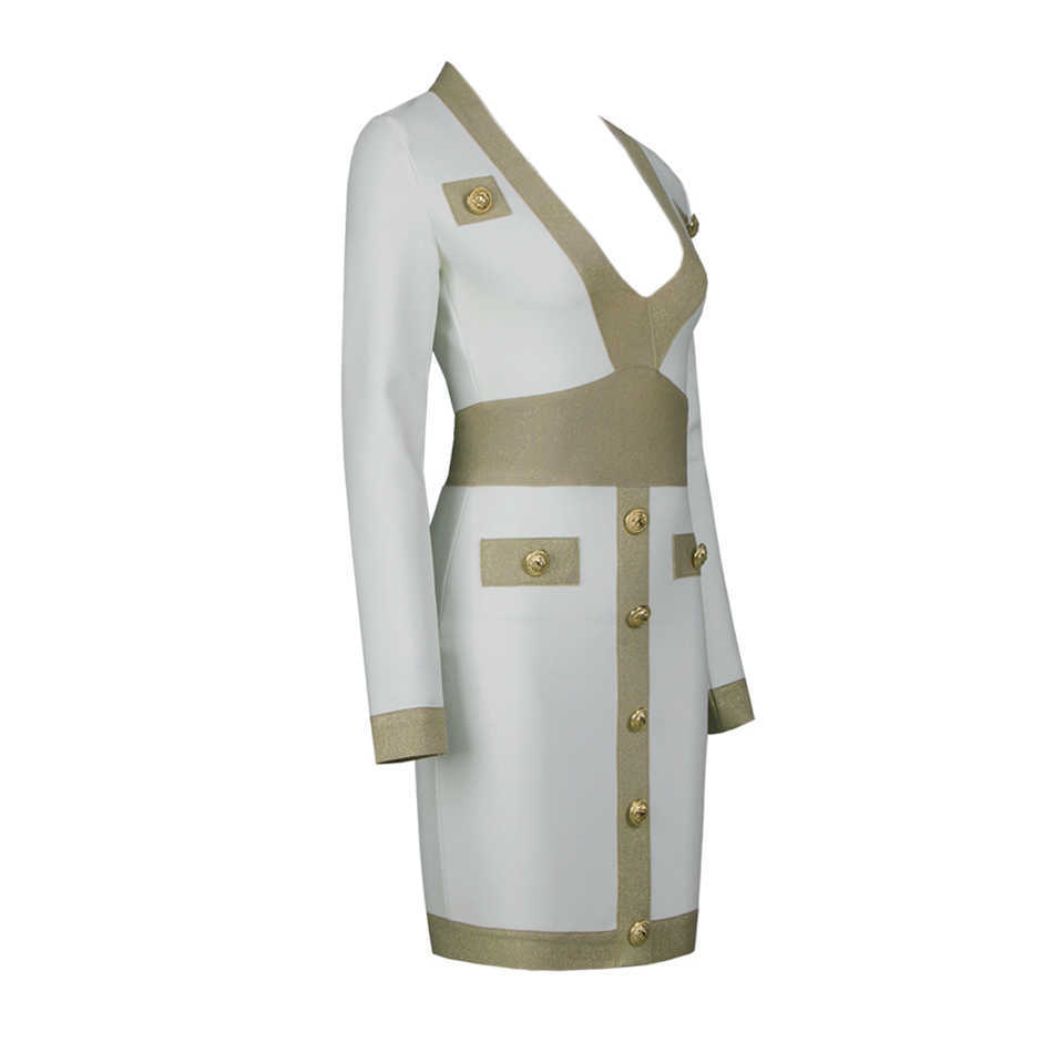 Women's Bandage Dress Arrivals Sexy Button Long Sleeve Bodycon Celebrity Club Ladies Party 210527