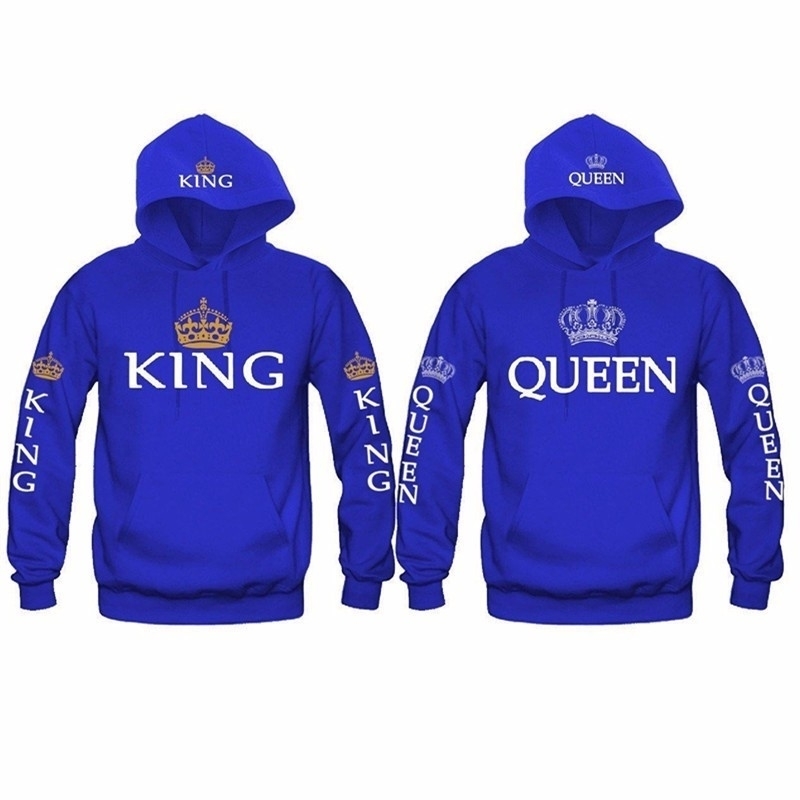 OMSJ Autumn 3Colors King Queen Printed Hoodies Women Men Sweatshirt Lovers couples hoodie Hooded sweatshirt Casual Pullover 201102