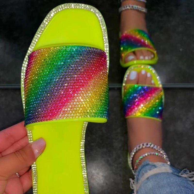 Slippers Open Toe Women's Shoes Beach Fashion Colors Rhinestone Ladies Large Size Bling Crystal Outdoor Female Slides, Black 
Slippers Open Toe Women's Shoes Beach Fashion Colors Rhinestone Ladies Large Size Bling Crystal Outdoor Female Slides, Black