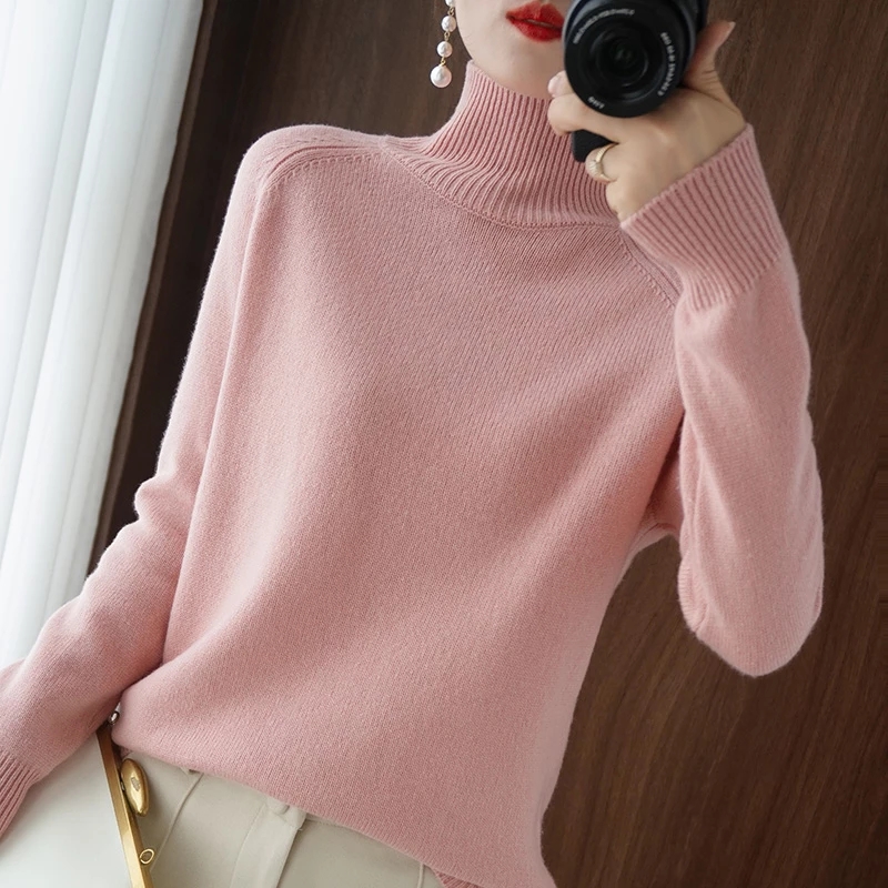 Women's Cashmere Turtleneck Sweater - Long Sleeve, Thick, Loose Fit, Pullover, Winter Jumper, Blue B4