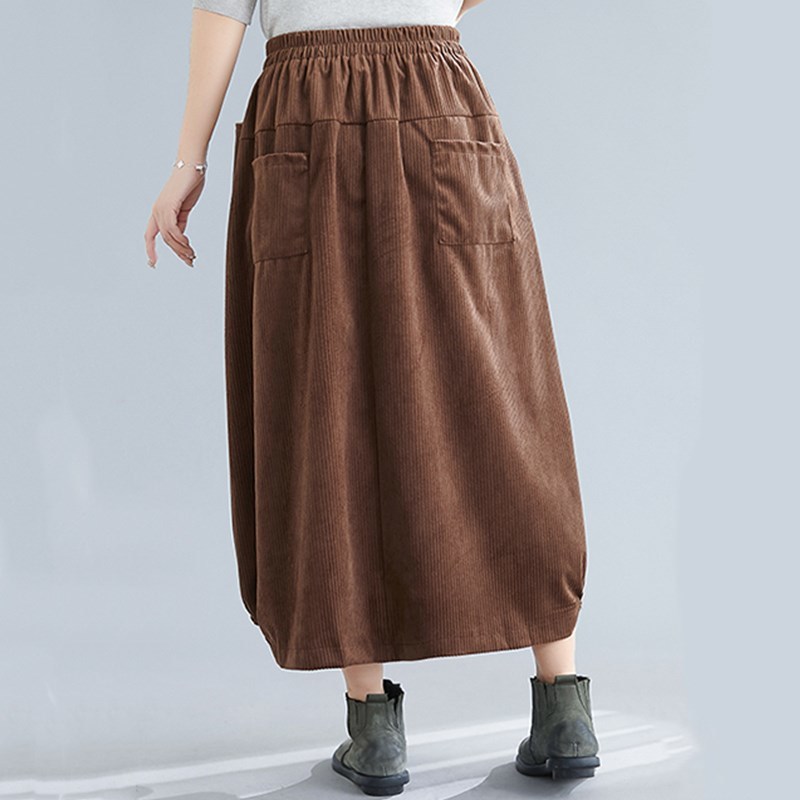 corduroy plus size vintage 2021 high waist clothes autumn winter casual loose long skirts womens skirt women streetwear 210309