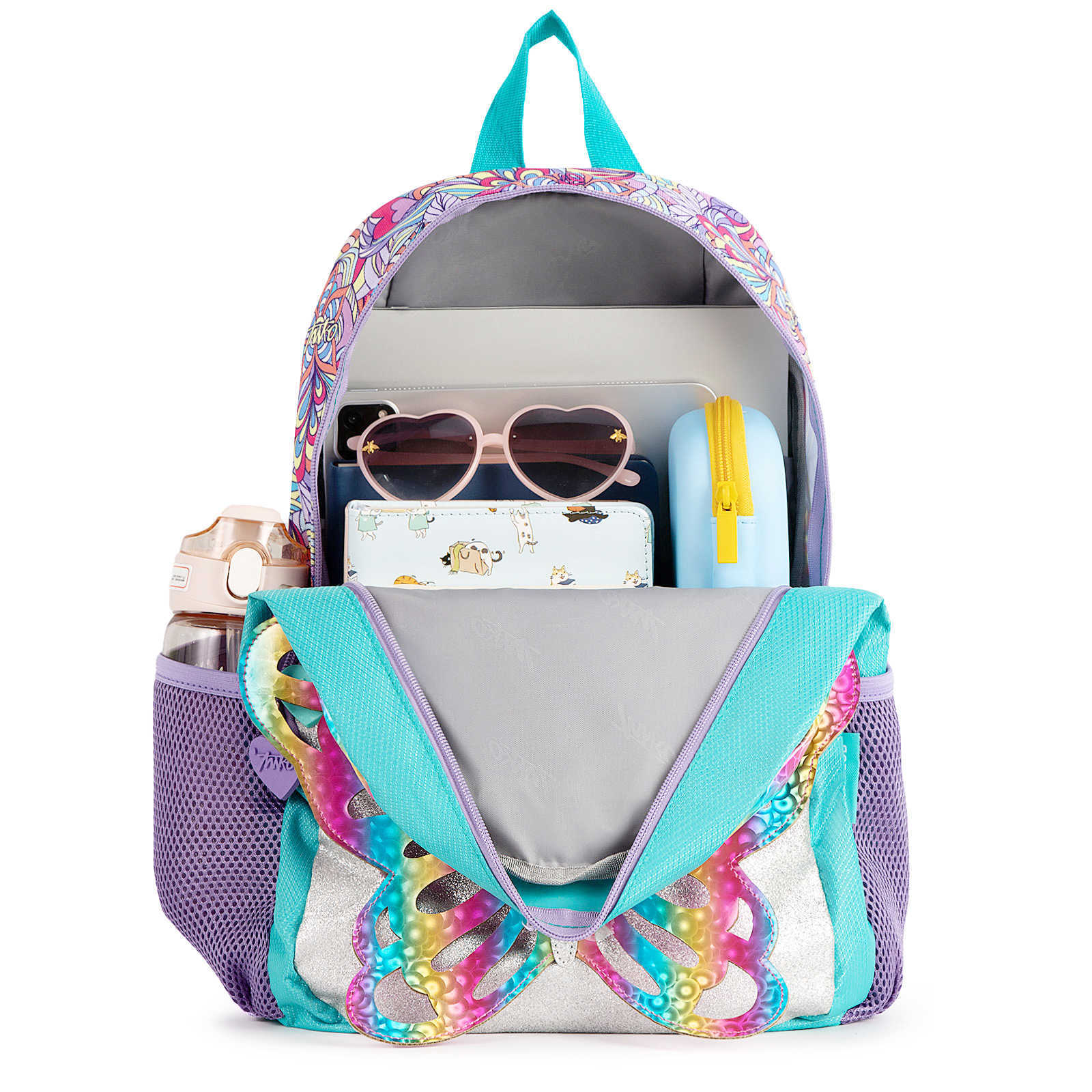 School Bags for Girls Kids Backpack 3D Cute Fairy Butterfly Reversible Glitter Bookbag 210809