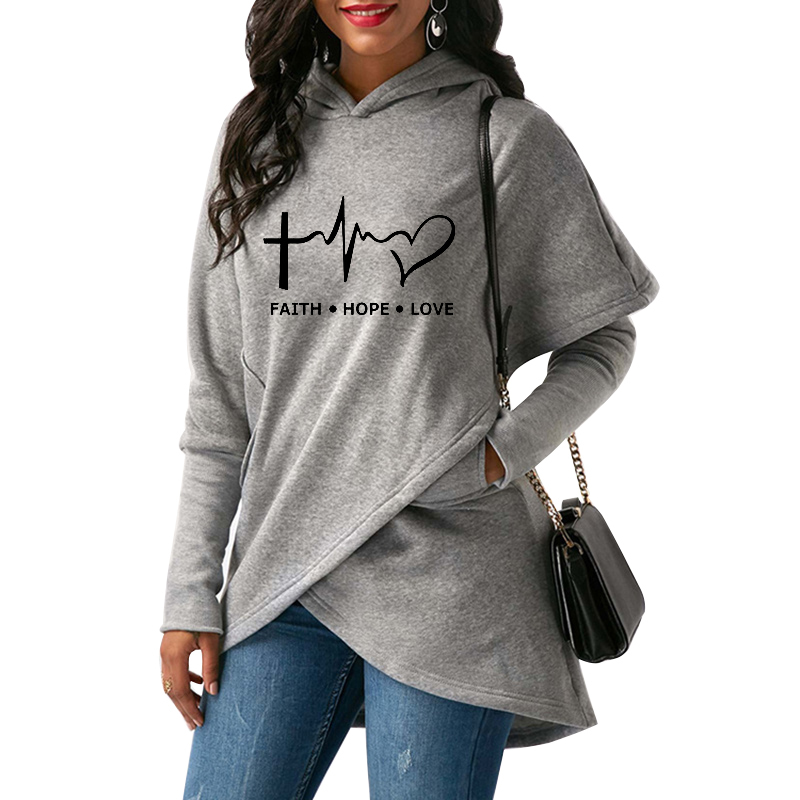 Autumn Winter Women Hoodies Sweatshirts Casual Plus Size Faith Printed Hooded Sweatshirt Female Loose Christmas Hoodie Warm Tops 201112