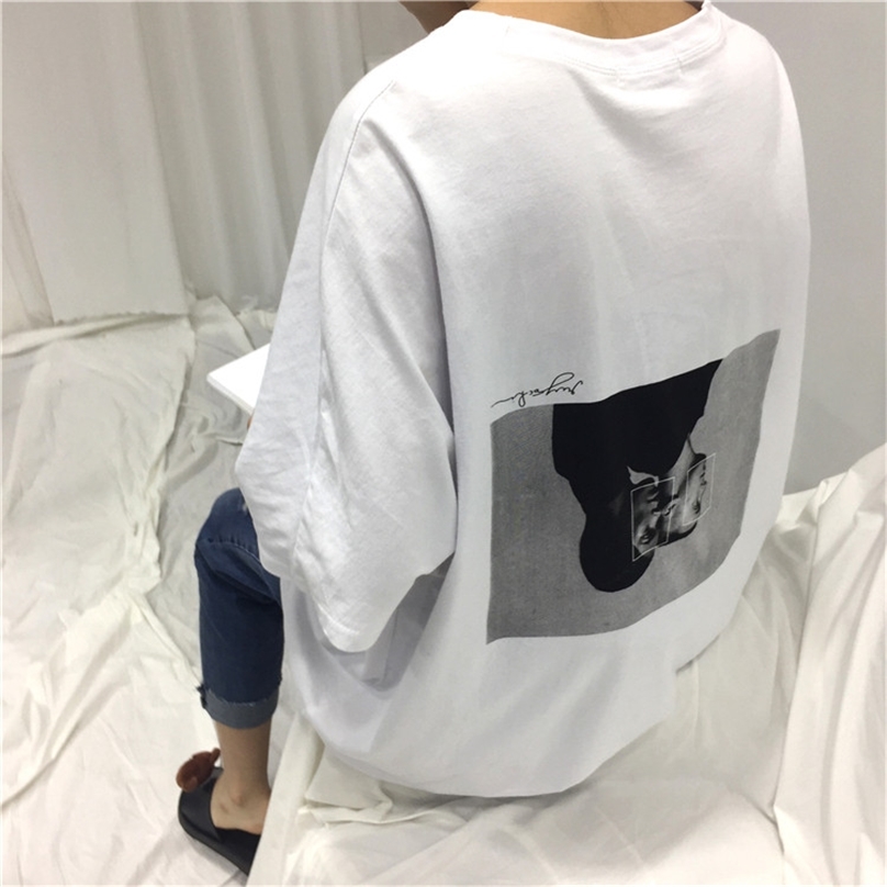 Summer Oversize Loose Character Printed Back White Simple Short Sleeve Female T-shirts 210720
Summer Oversize Loose Character Printed Back White Simple Short Sleeve Female T-shirts 210720