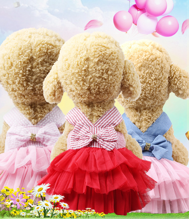 Pet Striped Suspender Skirt Dog Apparel Doggy Clothe Princess Dresses Wedding Skirts Lovely Bow Dogs Clothes for Cats Puppy Small Dogg Pets Supplies S