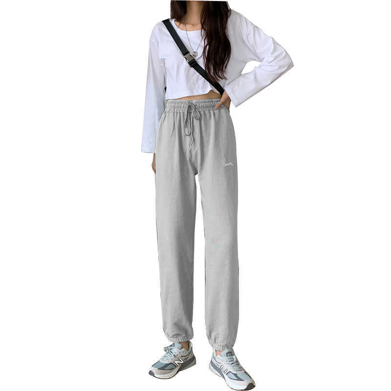 2021 Sweatpants Women Baggy black Gray Women's Sports Pants Women's Joggers Wide Leg Streetwear High Waisted Woman Pants Q0801