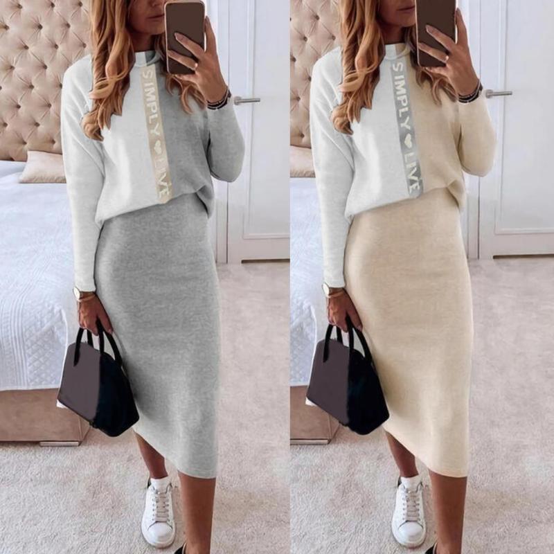 Two Piece Dress 1 Set Women Blouse Skirt Color Block Bodycon Suit Letters Autumn Winter Crew Neck Pullover High Waist For Daily, White
Two Piece Dress 1 Set Women Blouse Skirt Color Block Bodycon Suit Letters Autumn Winter Crew Neck Pullover High Waist For Daily, White