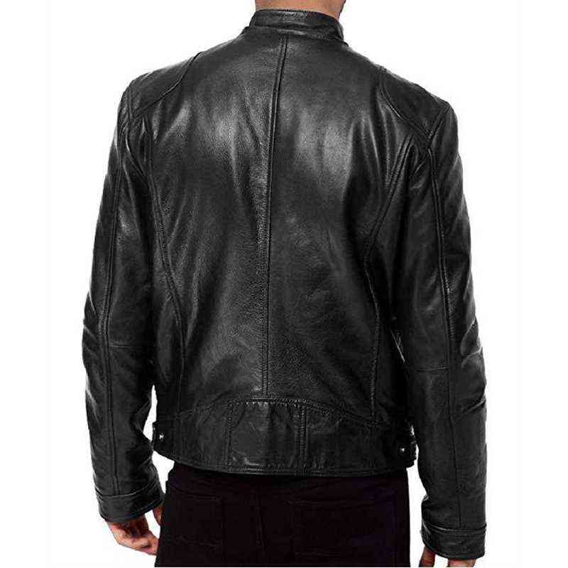 Autumn Men's Casual Fashion Stand Collar Slim PU Leather Jacket Solid Color Leather Jacket Men Anti-wind Motorcycle 211106