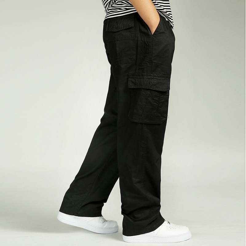 Men's casual trousers cotton overalls elastic waist full len multipocket plus fertilizer XL men's clothing big size cargo pants T200219
