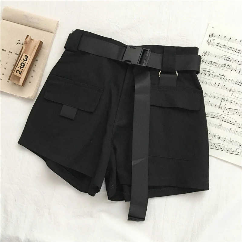 Genayooa Streetwear Shorts Women Fitness Korean Summer Woman High Waist Wide Leg Cargo Women's Shorts Feminino Pocket 210625