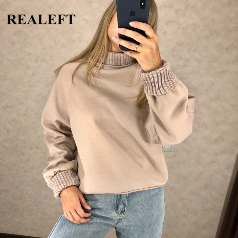 REALEFT New Turtleneck Women's Sweatshirts Winter Korean Style Fashion Oversize Ladies Pullovers Warm Loose Jacket Female 201201