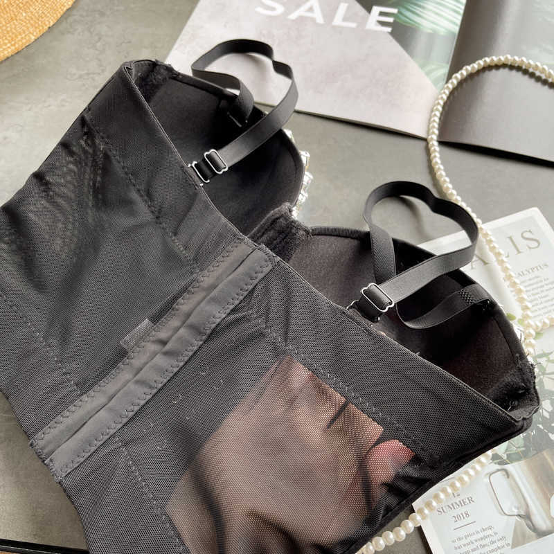 DEAT Women Outer Versatile Perspective Mesh Suspender Vest Sexy Solid Color Diamond Slim Fashion Spring Summer 11B551 210709