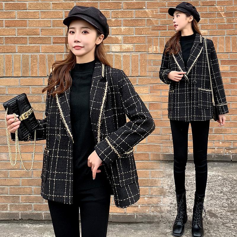 Suit jacket ladies autumn and winter small fragrance ladies temperament plaid small suit senior fan office lady, Black;brown
Suit jacket ladies autumn and winter small fragrance ladies temperament plaid small suit senior fan office lady, Black;brown