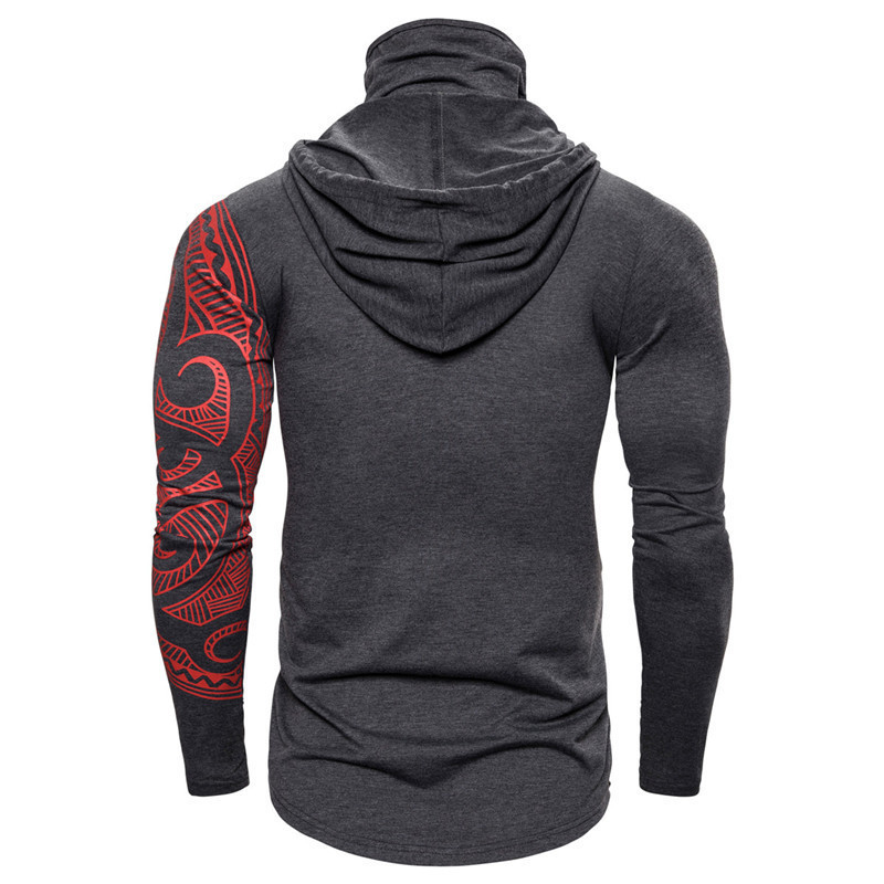 Long Sleeve Men's Hoodies with Print Mask Black Gray Elasticity Coat Moto Biker Style Cool Sweatshirts Men Thin Hoodies 201020