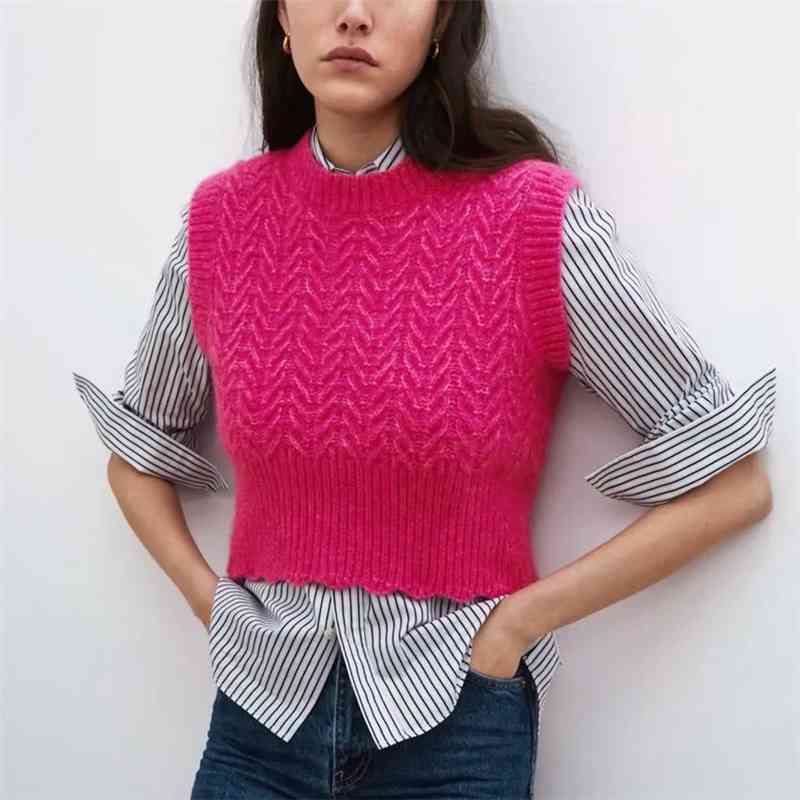 Streetwear Women Pink O-Neck Sweaters Tanks Fashion Ladies Knitted Tops Sweet Female Chic Pullovers Elegant Girl 210527