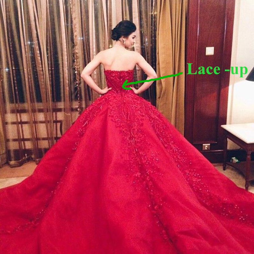 Michael Cinco Luxury Ball Gown Red Wedding Dresses Lace Top quality Beaded Sweetheart Sweep Train Gothic Wedding Dress Civil vestido de