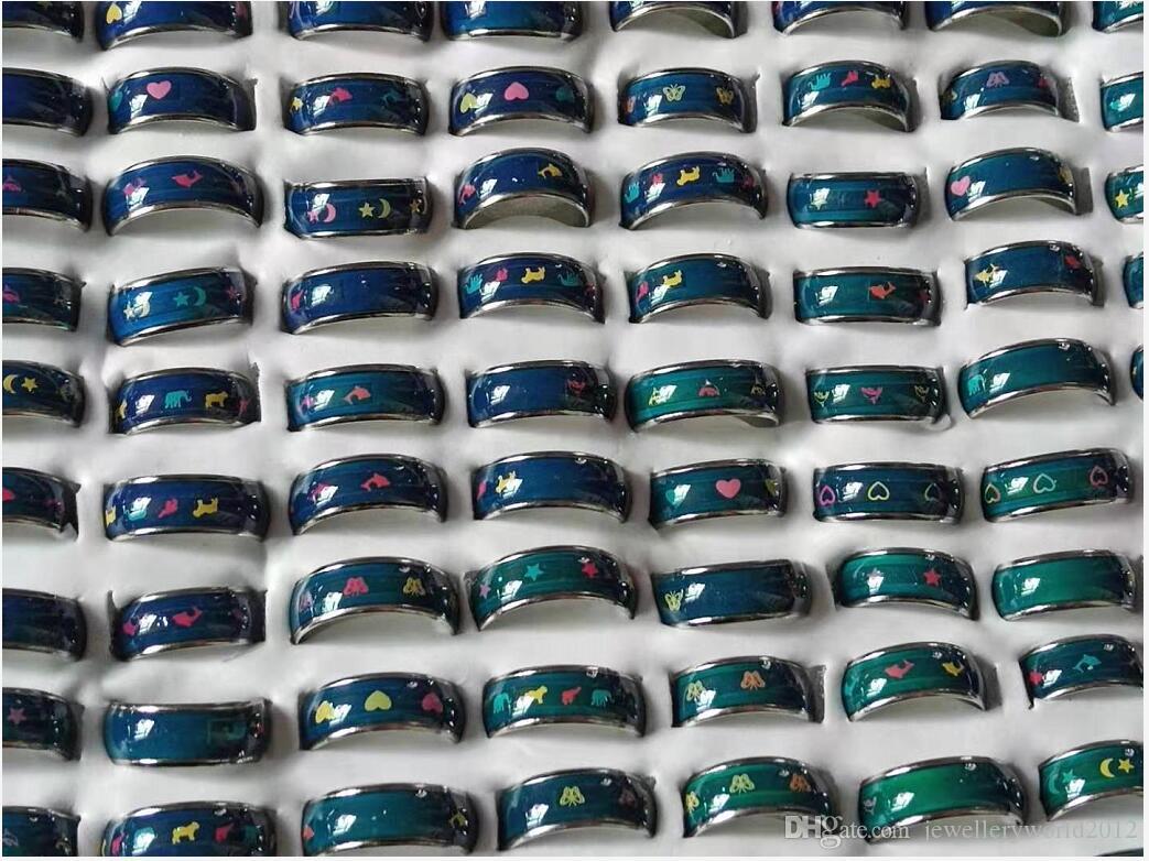 mood temperature sensing mood ring alloy cartoon open mouth mood ring mix style 100pcslot