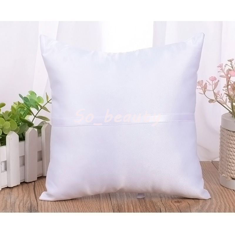White Flower Bud Wedding Ring Pillow with Heart Setting Satin Cushion Party Suppliers High Quality