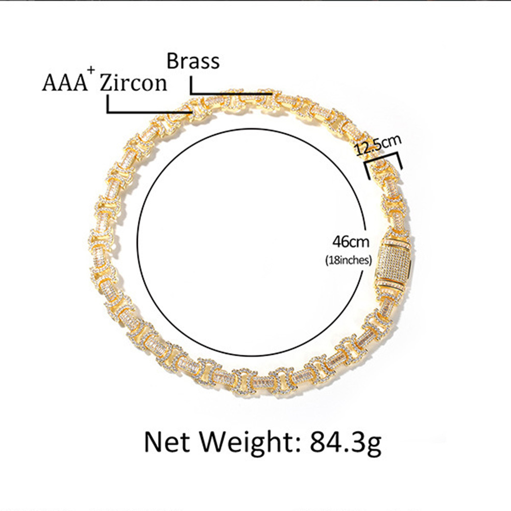 15mm Hip Hop Shining Tennis Chain Necklace Bling White Zircon 18K Real Gold Plated Street Rap Jewelry
