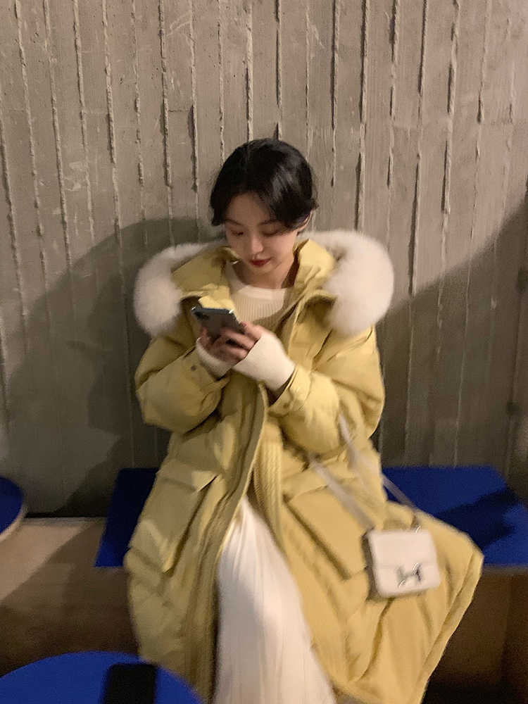 Long Down Padded Jacket Women's Winter Style Anti-season Fashion Thickening 211011