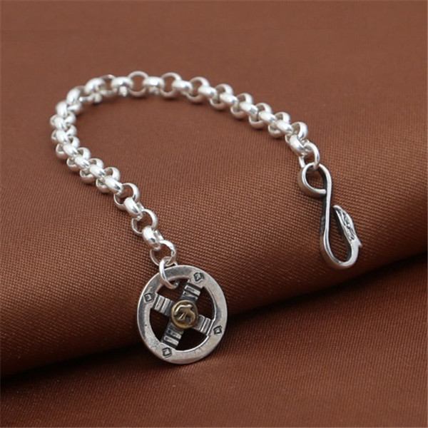 Quality 925 Sterling silver link chain bracelets American European antique handmade punk gothic designer luxury jewelry accessories gifts