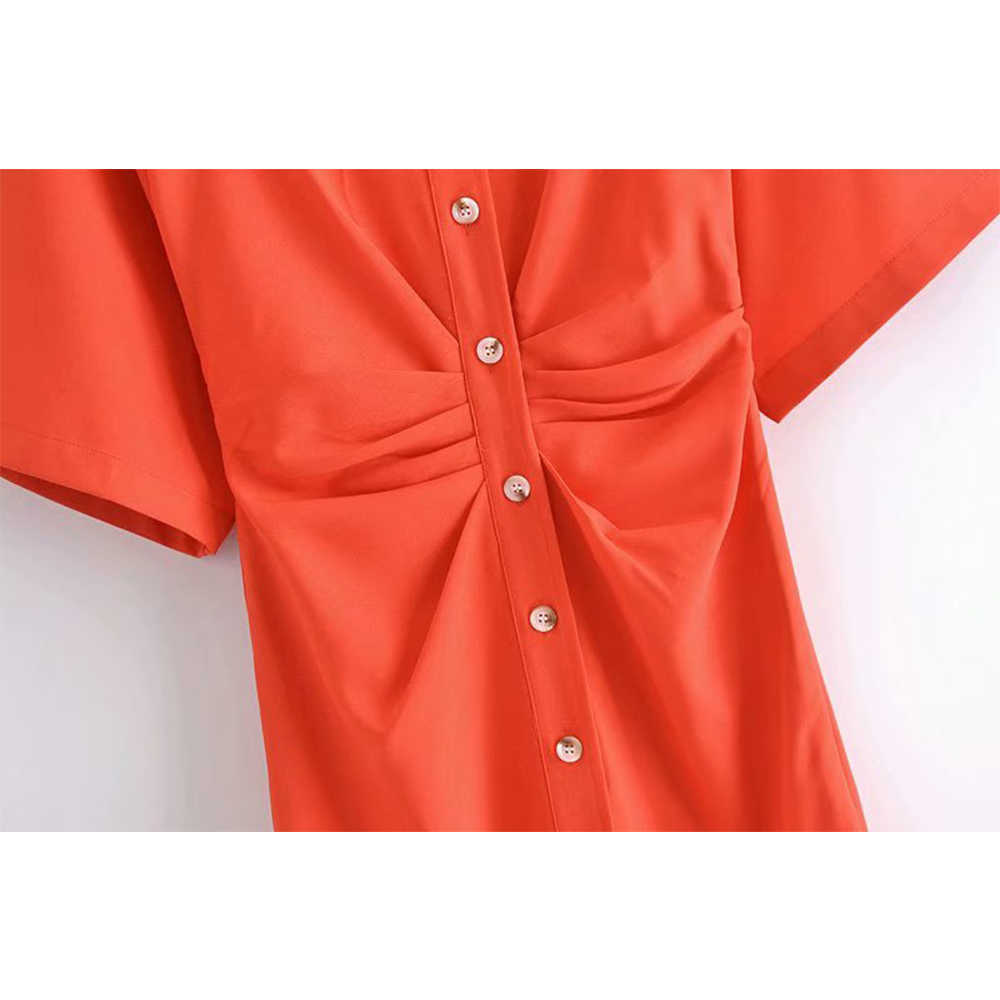 Summer Dress Women Short Sleeves elegant Casual Fashion Chic Lady Woman Draped Midi Shirt Dress y2k 210709