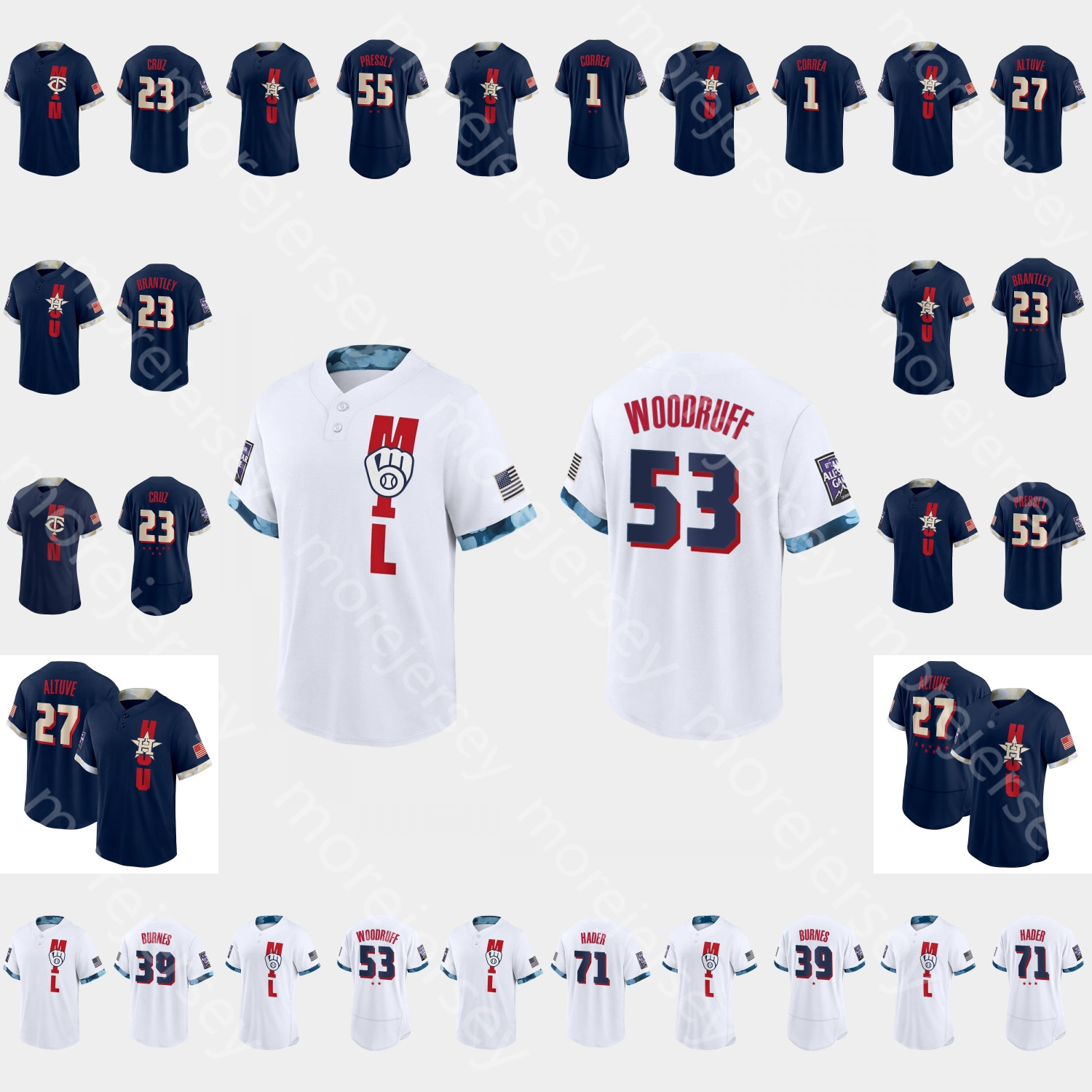 2021 All-Star Jersey Brandon Woodruff Carlos Correa Corbin Burnes Jose Altuve Josh Hader Michael Brantley Nelson Cruz Ryan Pressly Size S-3X, Blue;black
2021 All-Star Jersey Brandon Woodruff Carlos Correa Corbin Burnes Jose Altuve Josh Hader Michael Brantley Nelson Cruz Ryan Pressly Size S-3X, Blue;black